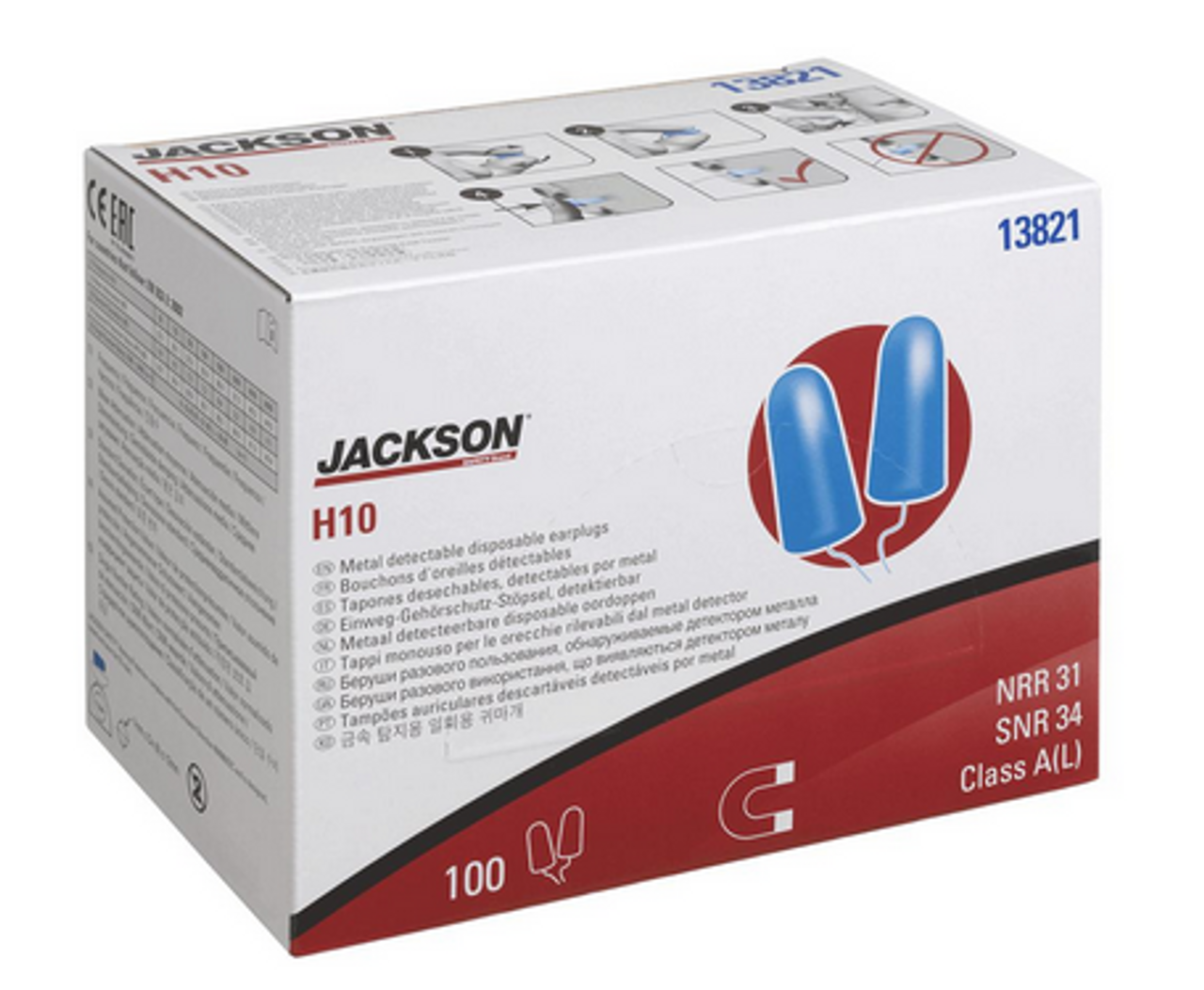 Jackson® Disposable Corded Foam Ear Plug - Metal Detectable - 31dB NRR - 100 Pack  13821