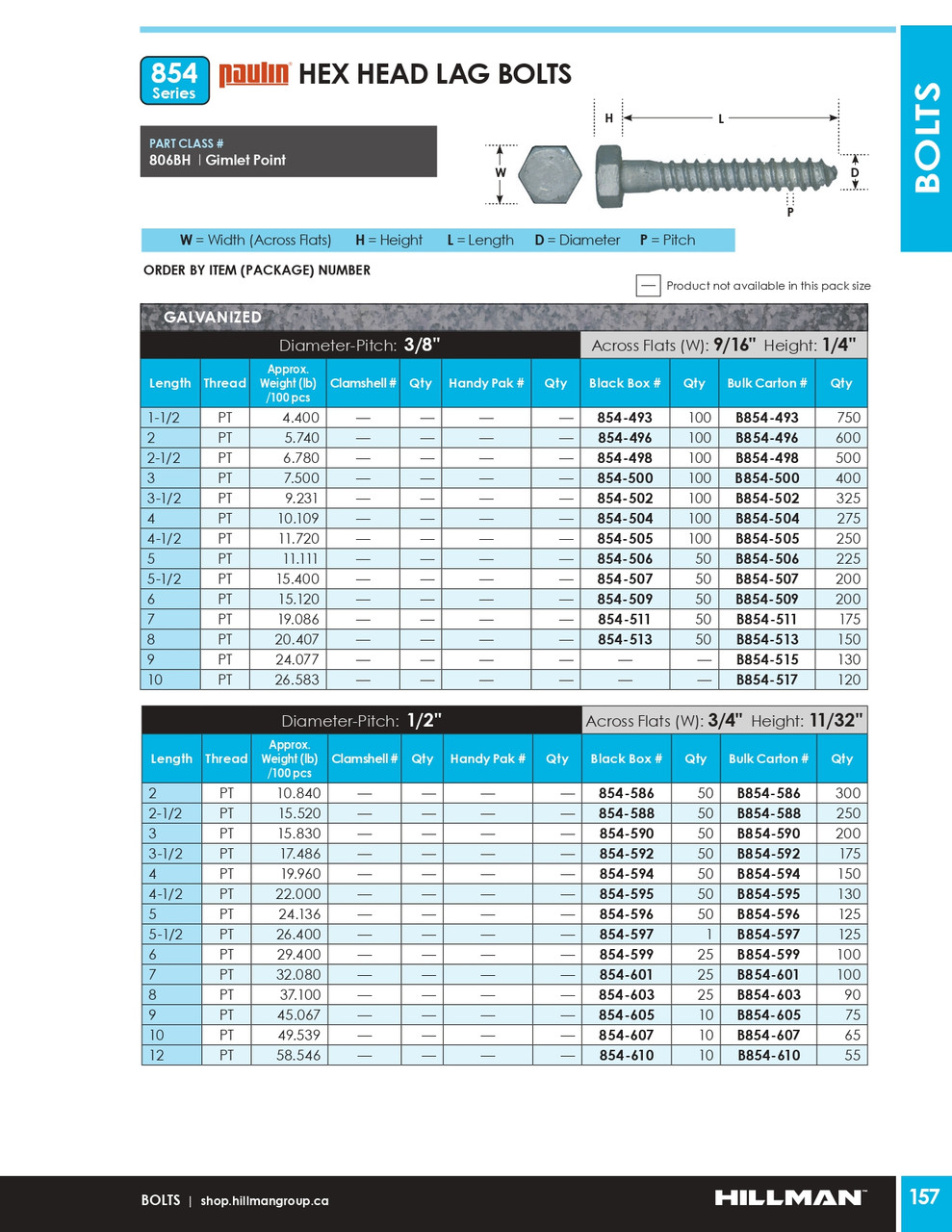 3/8" x 3-1/2" Galvanized Hex Head Lag Bolt 325 Pc.   B854-502