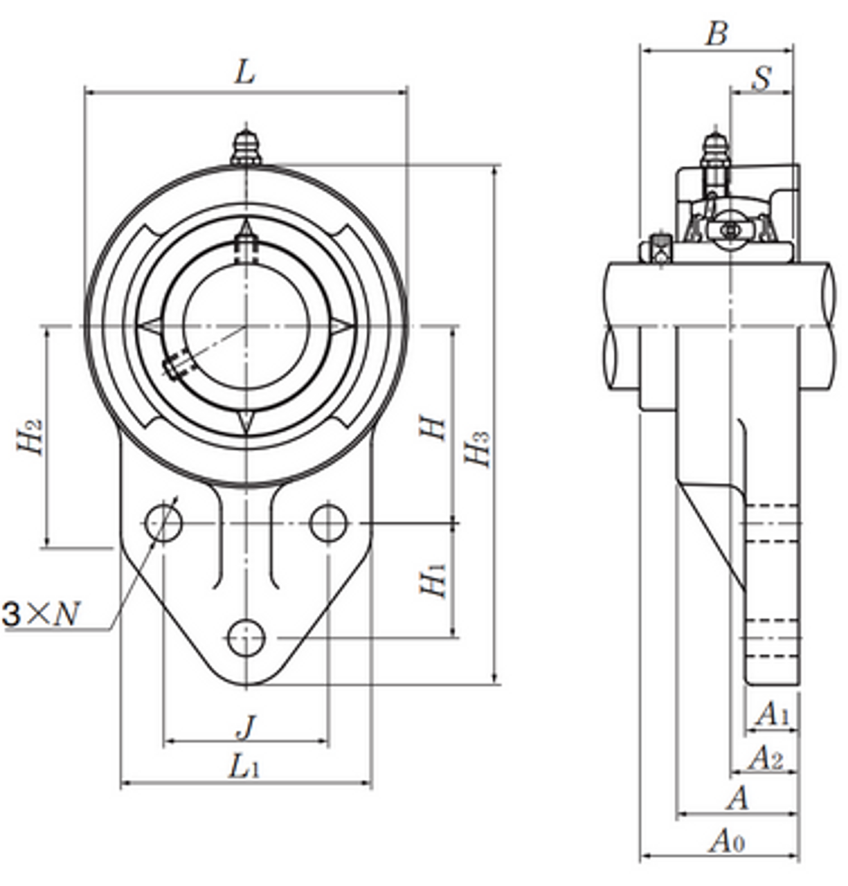 12mm Cast Iron Three Bolt Flanged Hanger Block w/Wide Set Screw Insert Bearing - Standard Duty  UCFH201D1
