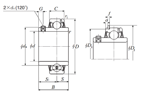 5/8" Cylindrical Insert Wide Set Screw Ball Bearing - Snap Ring  UCS202-010LD1NR