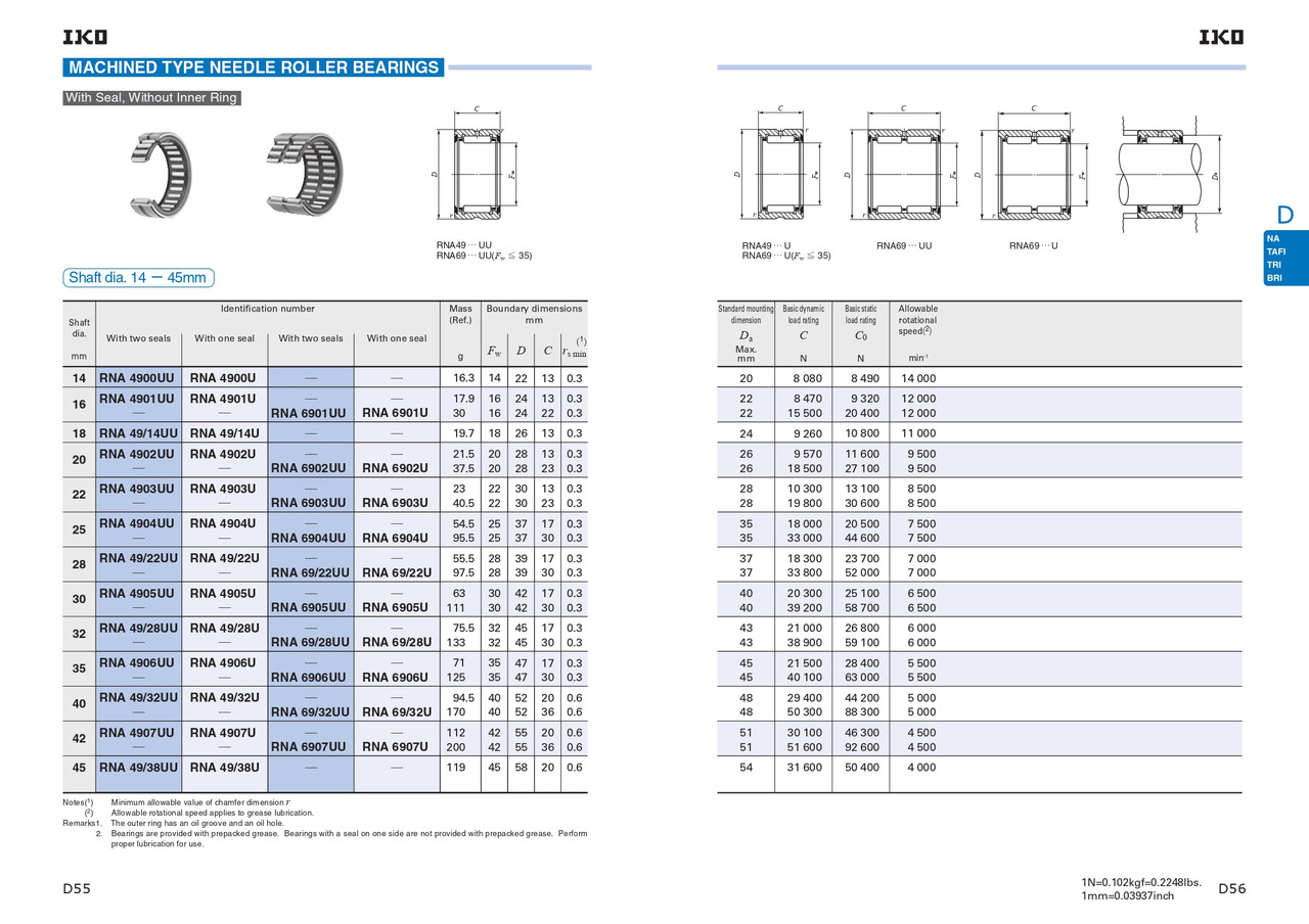 18  x 26 x 13mm Machined Needle Roller Bearing   RNA 49/14 UU