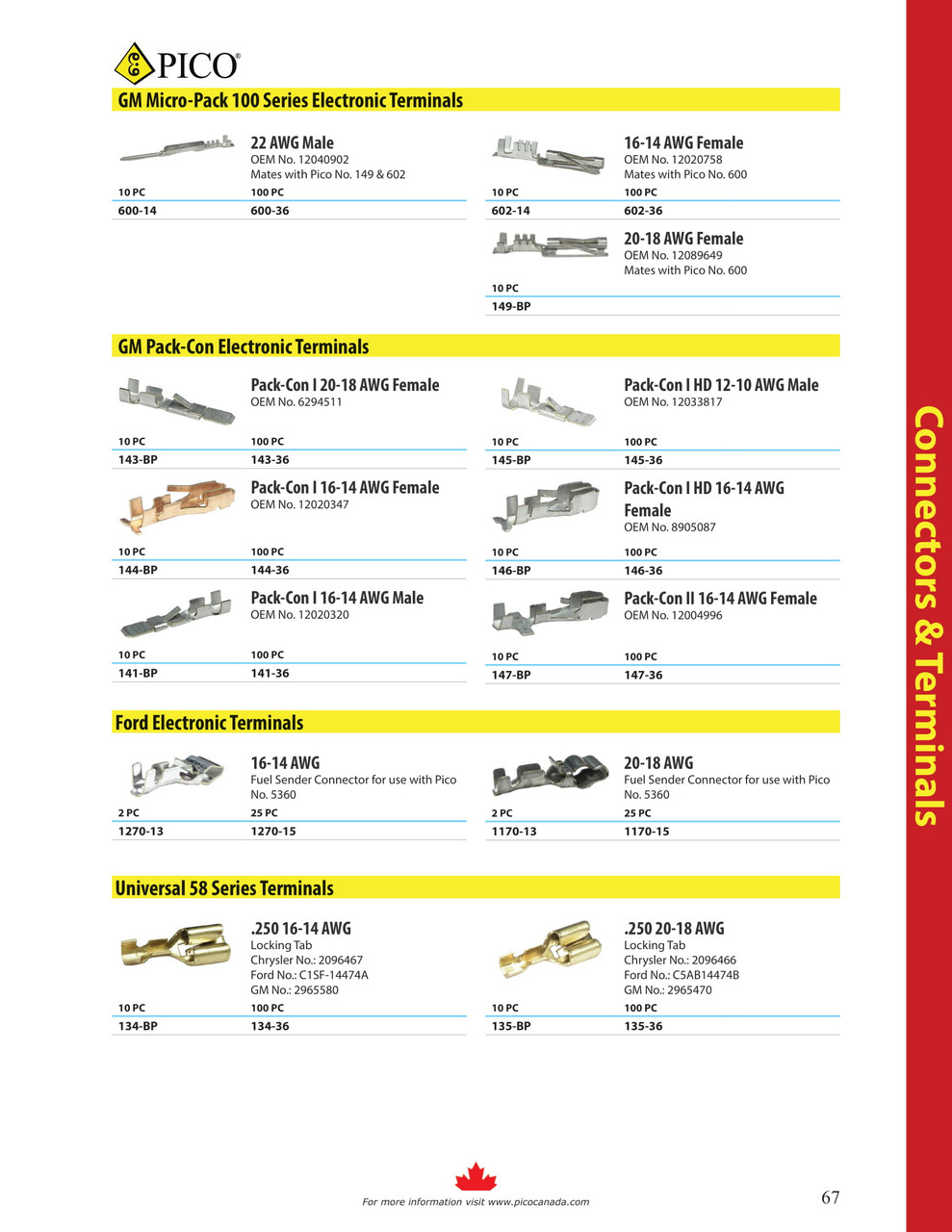 10 Pc. 20-18 AWG GM Pack-Con Type I Unsealed Male Terminal  143-BP
