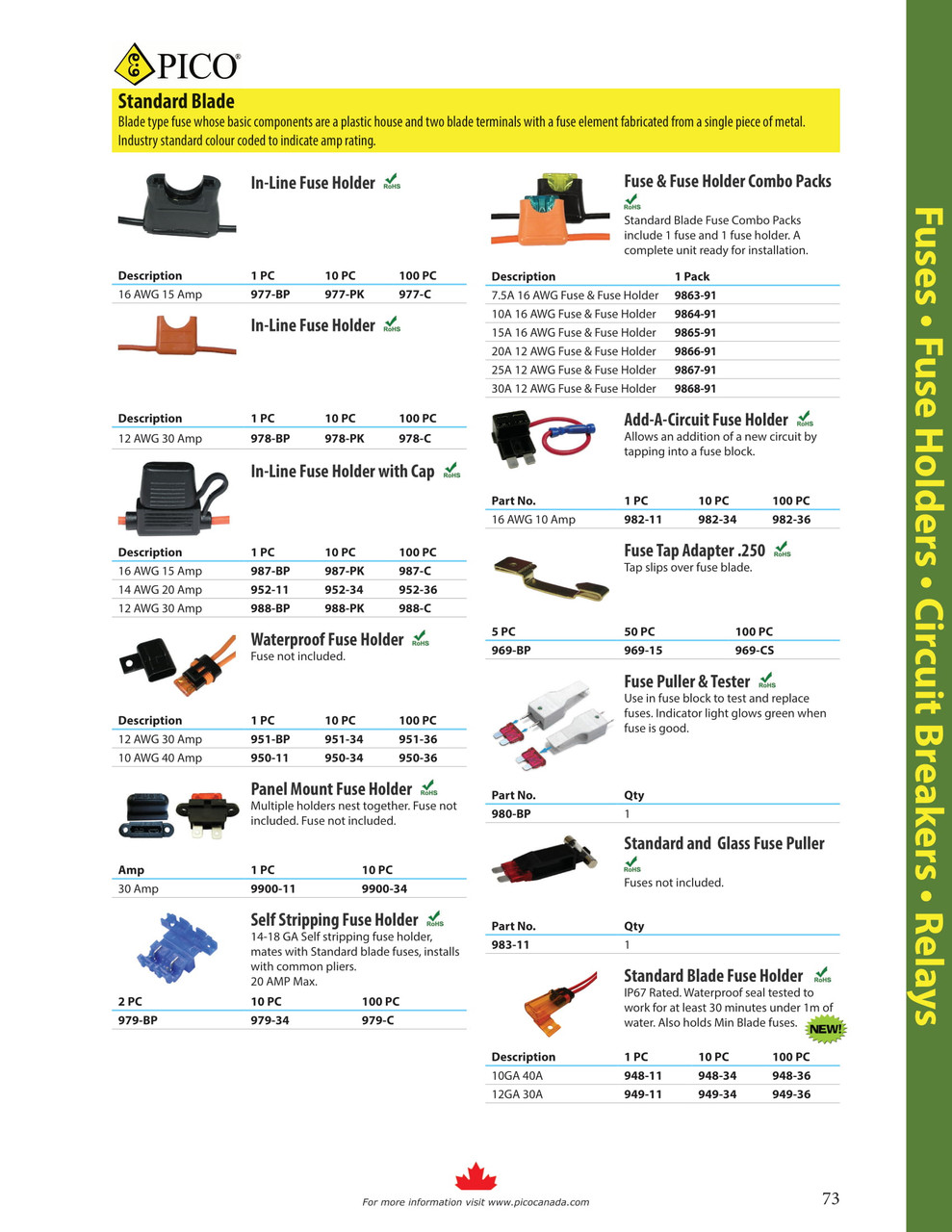 10 Pc. 12 AWG @ 30A Standard Blade In-Line Fuse Holder w/Cap  988-PK