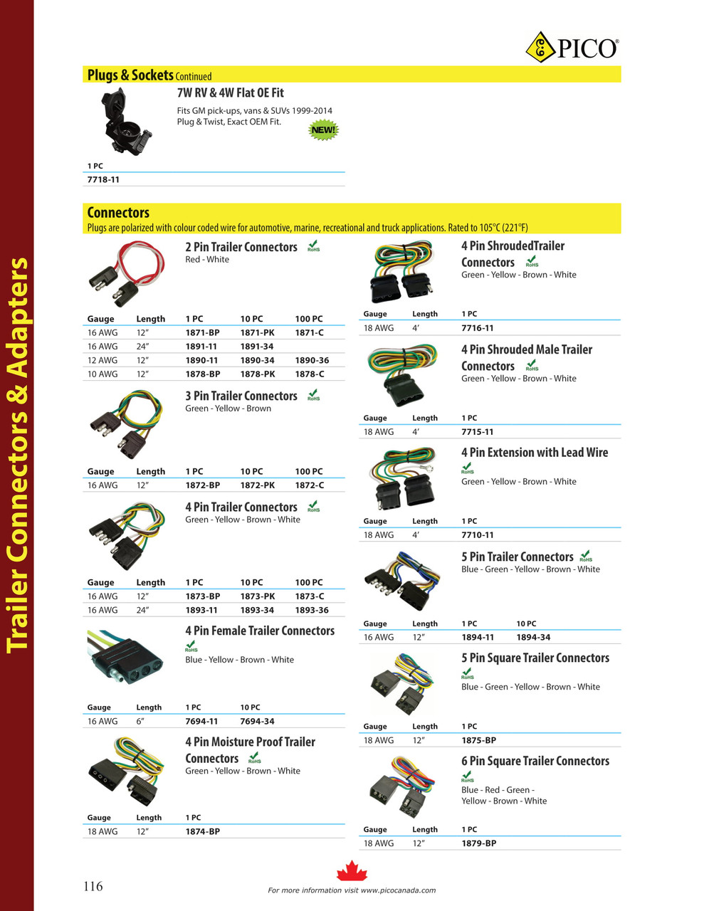 18 AWG @ 12" Flat 4 Pin Moisture Proof Trailer Connector  1874-BP