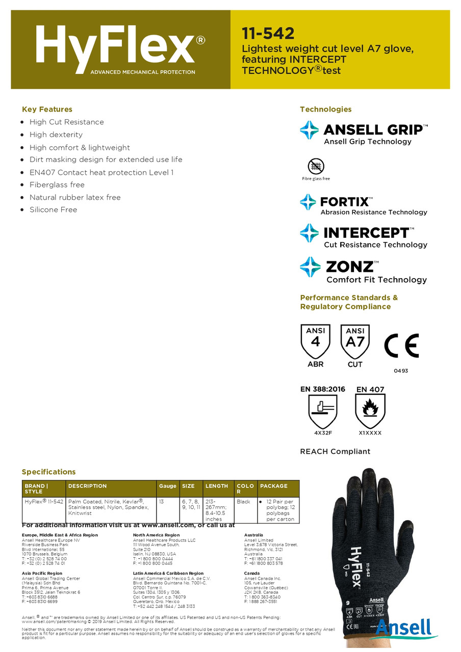 Ansell Hy-Flex® Nitrile Coated Cut Protective Glove  11-542