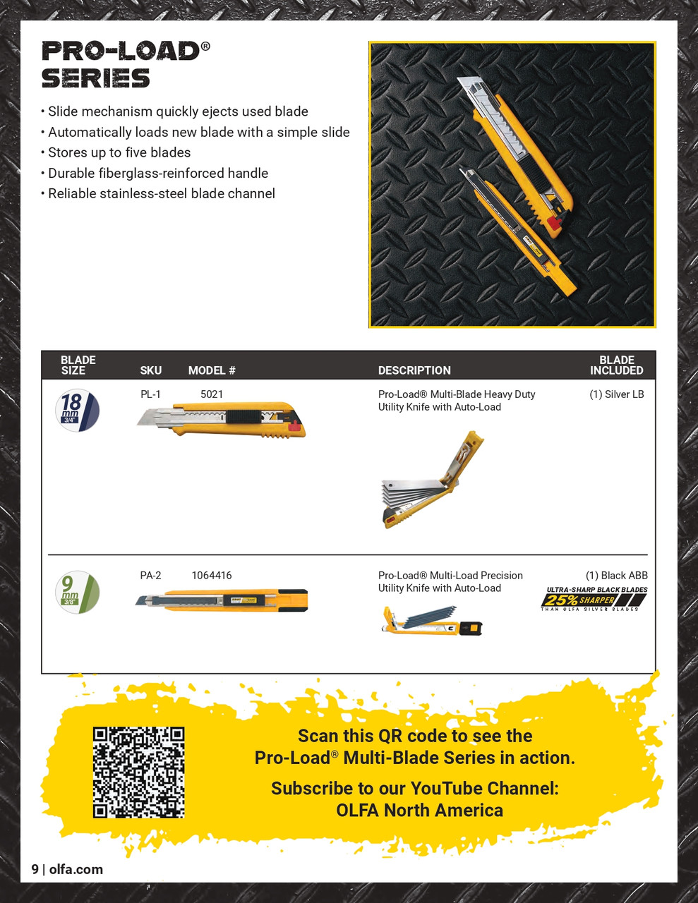 PL-1 Pro-Load® 18mm Multi-Blade Auto Load Utility Knife w/ LB Snap Blade   5021