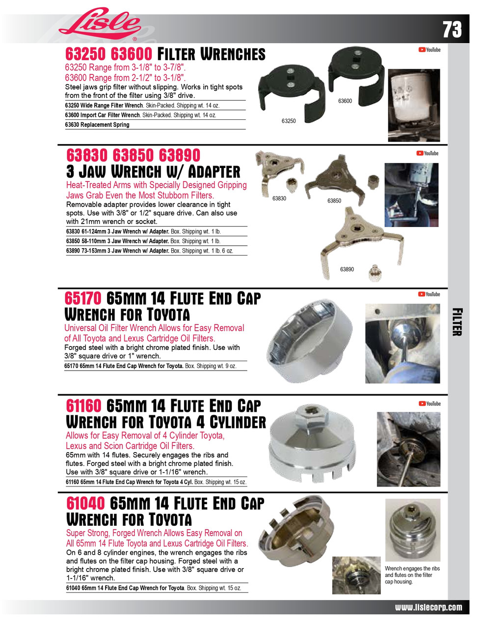 73 - 153mm 3 jaw Filter Wrench w/ Adapter   63890