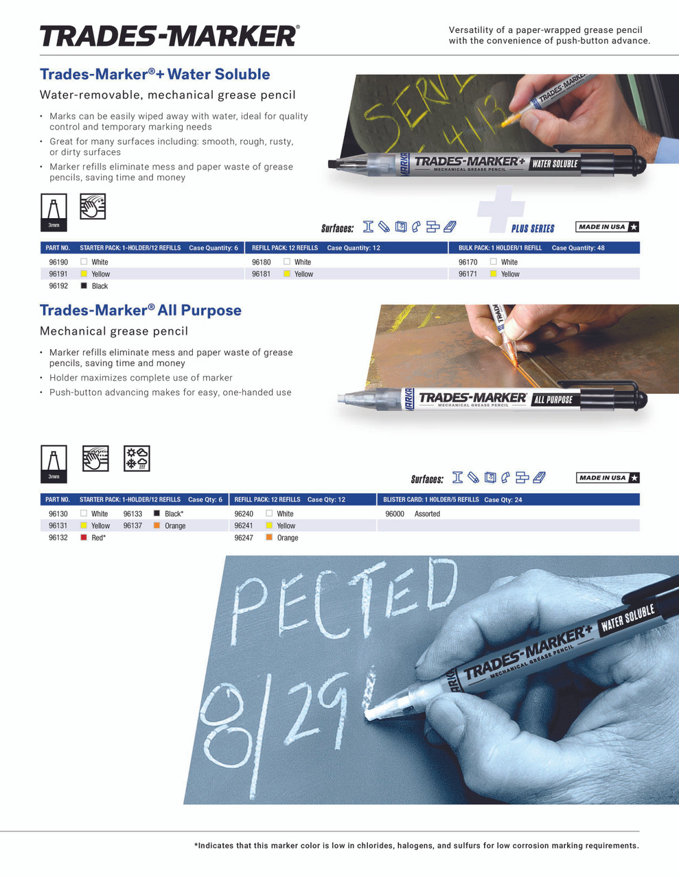 24 Pc. Trades-Marker®+ Water Soluble Mechanical Grease Pencil - White   96170