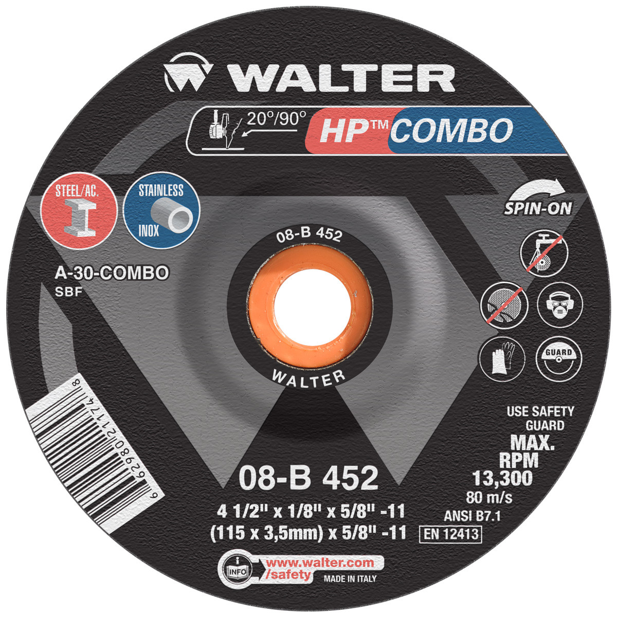 HP Combo® 25 Pc. 4-1/2 x 1/8 x 5/8"-11 A-30 Grinding Wheel   08B452