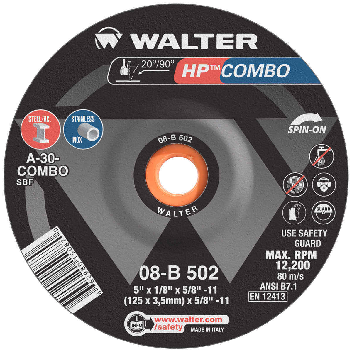 HP Combo® 25 Pc. 5 x 1/8 x 5/8"-11 A-30 Grinding Wheel   08B502