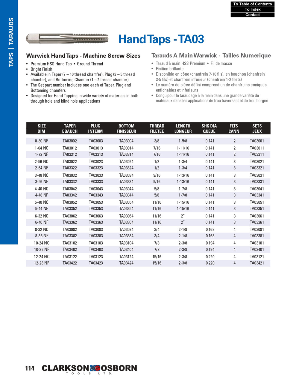 #10-32 NF HSS Warwick® Bottoming Hand Tap   TA03404