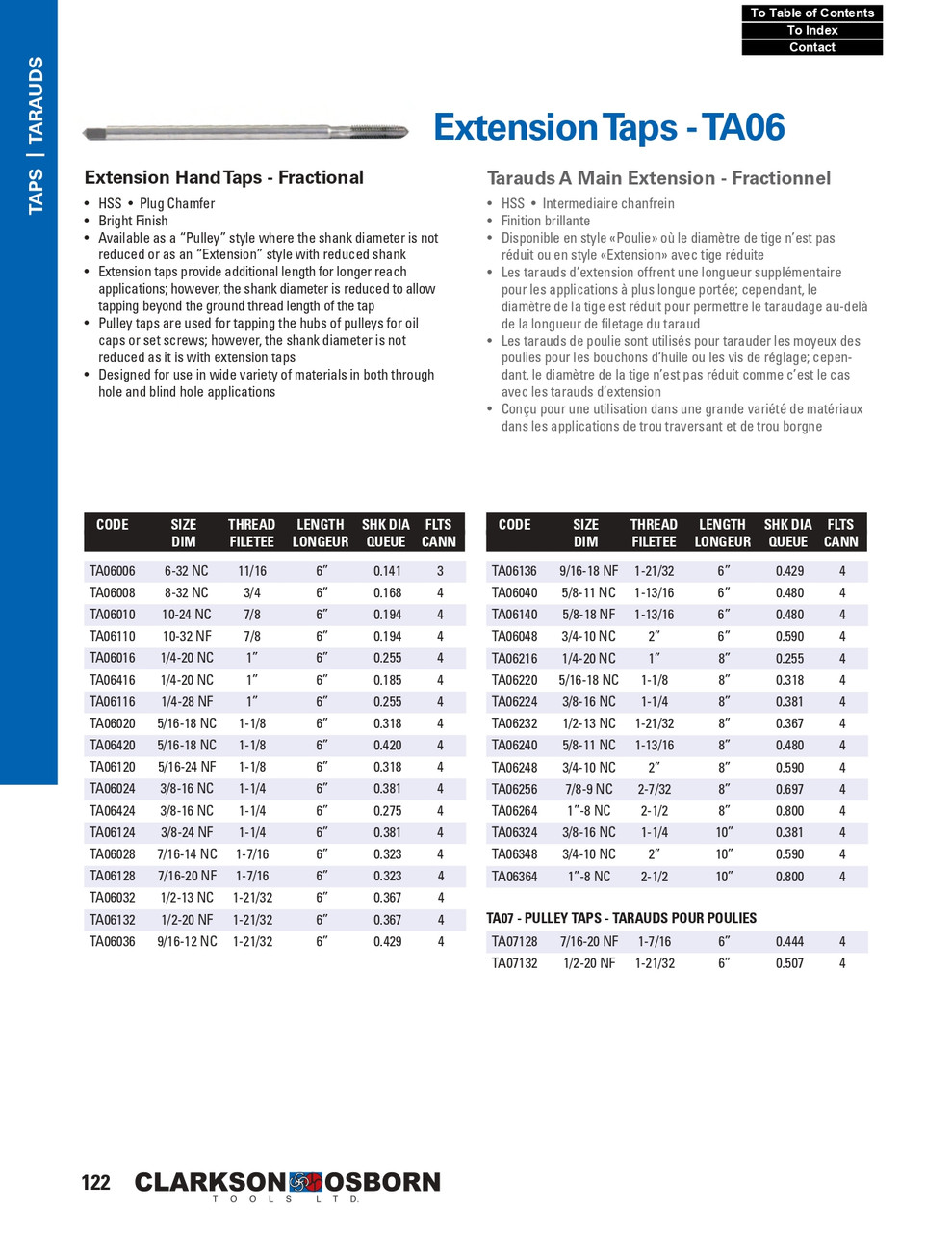 1/4"-20 NC HSS Extension Plug Hand Tap   TA06016
