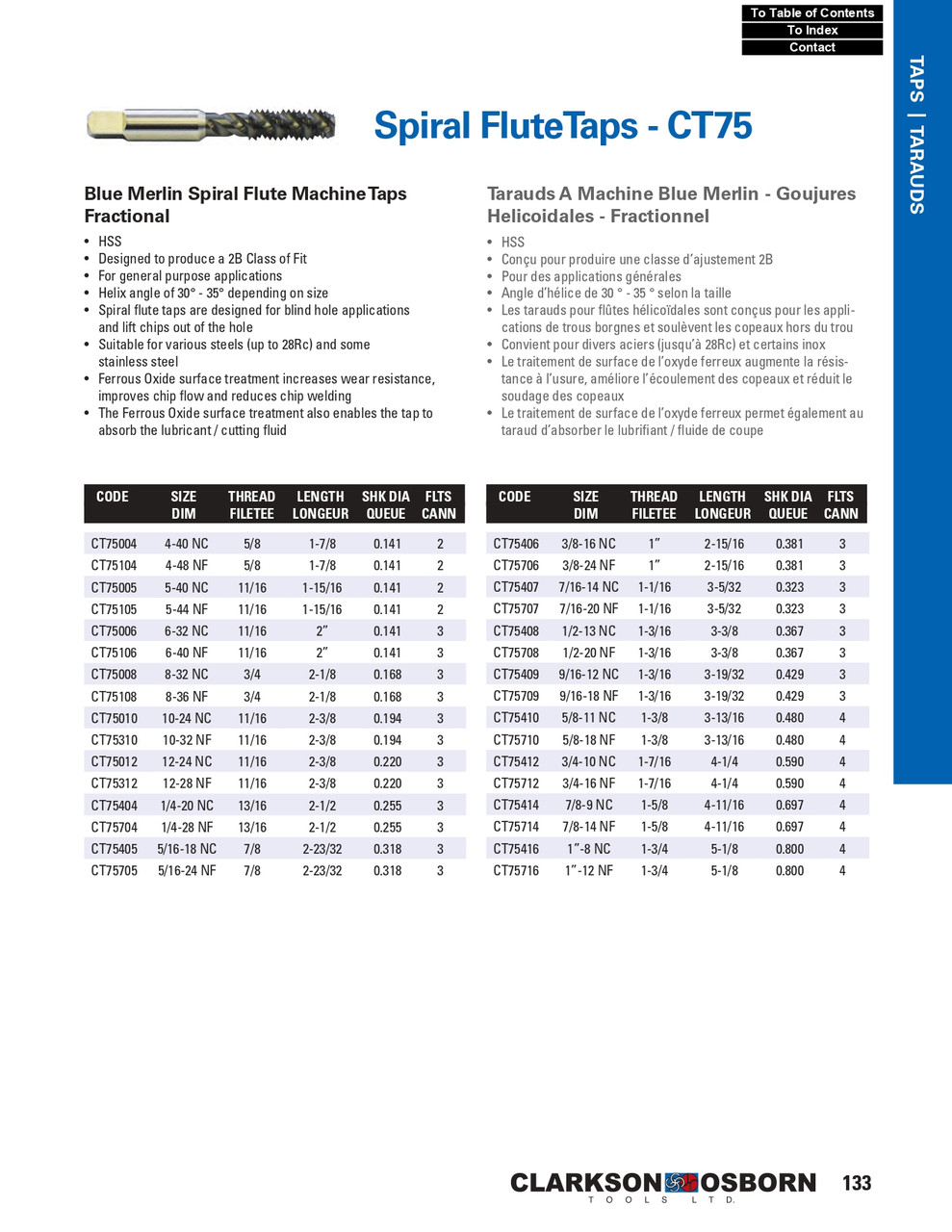 #4-40 NC HSS Blue Merlin® Spiral Flute Machine Tap   CT75004