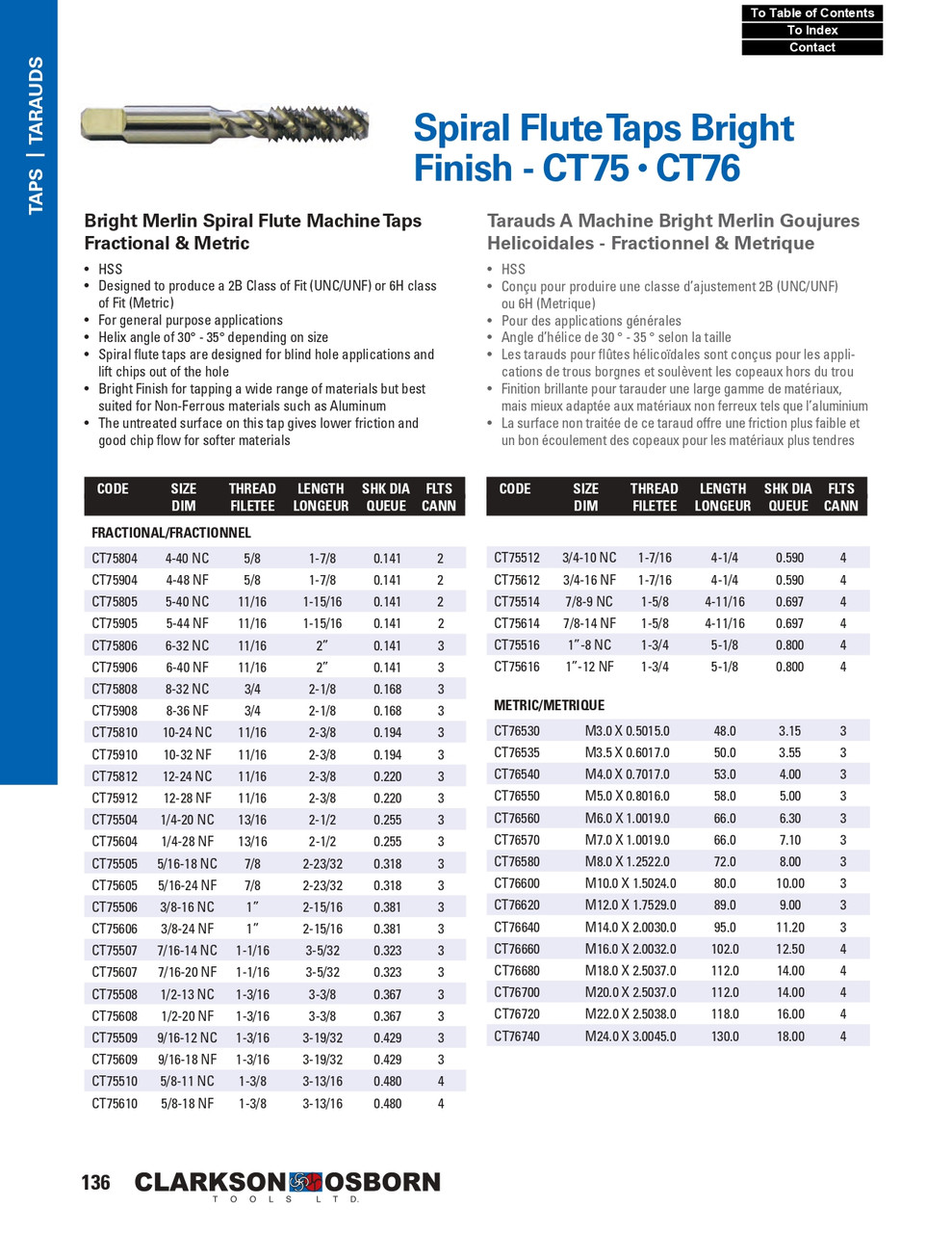 M12.0 - 1.75 HSS Bright Merlin® Spiral Flute Machine Tap   CT76620