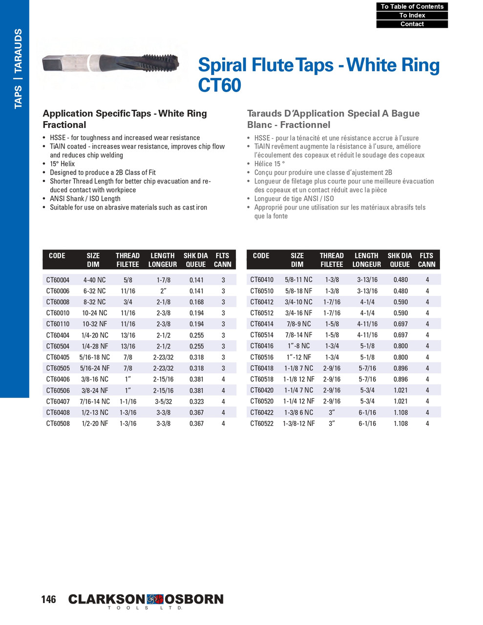 5/16-18 NC HSSE White Ring Spiral Flute Tap   CT60405