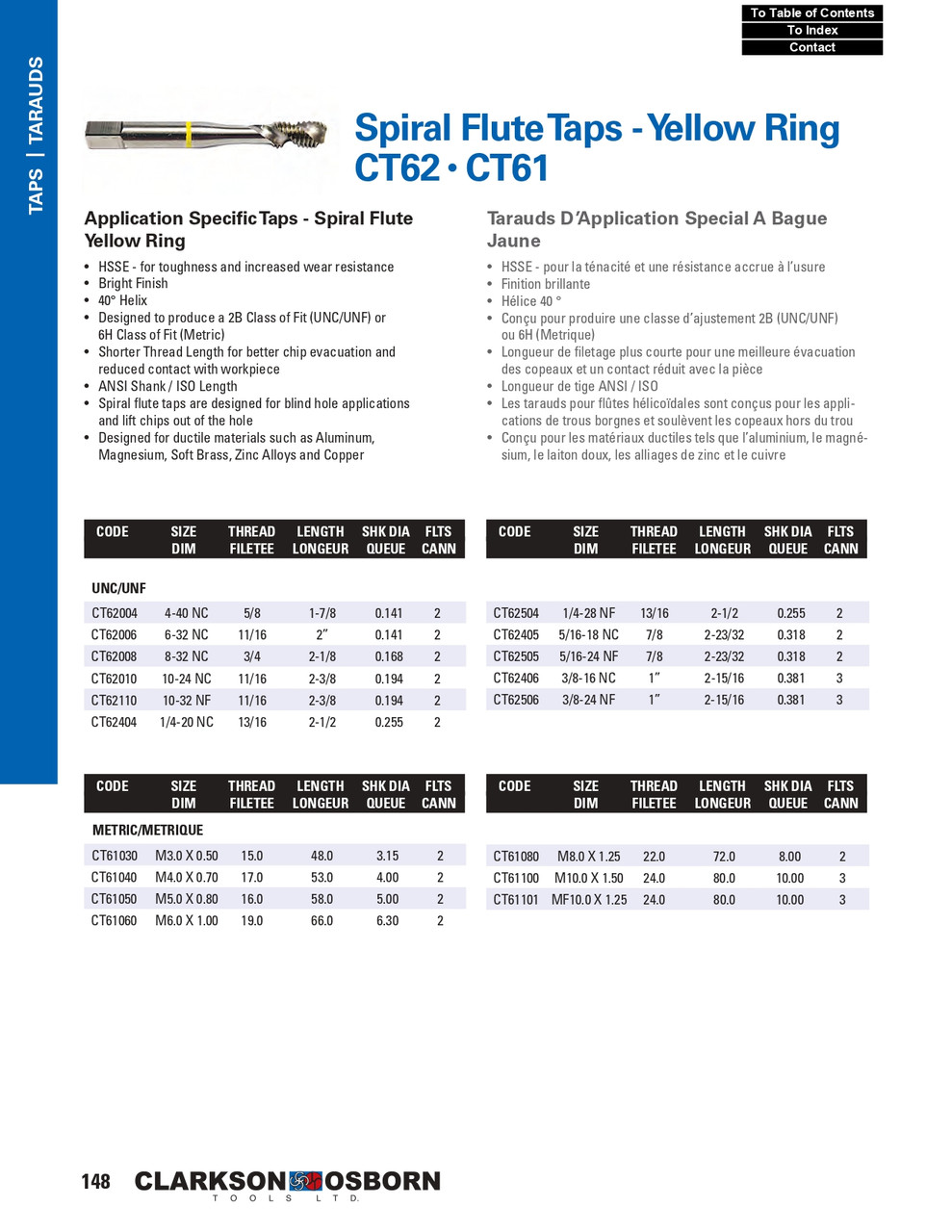 #4-40 NC HSSE Yellow Ring Spiral Flute Tap   CT62004