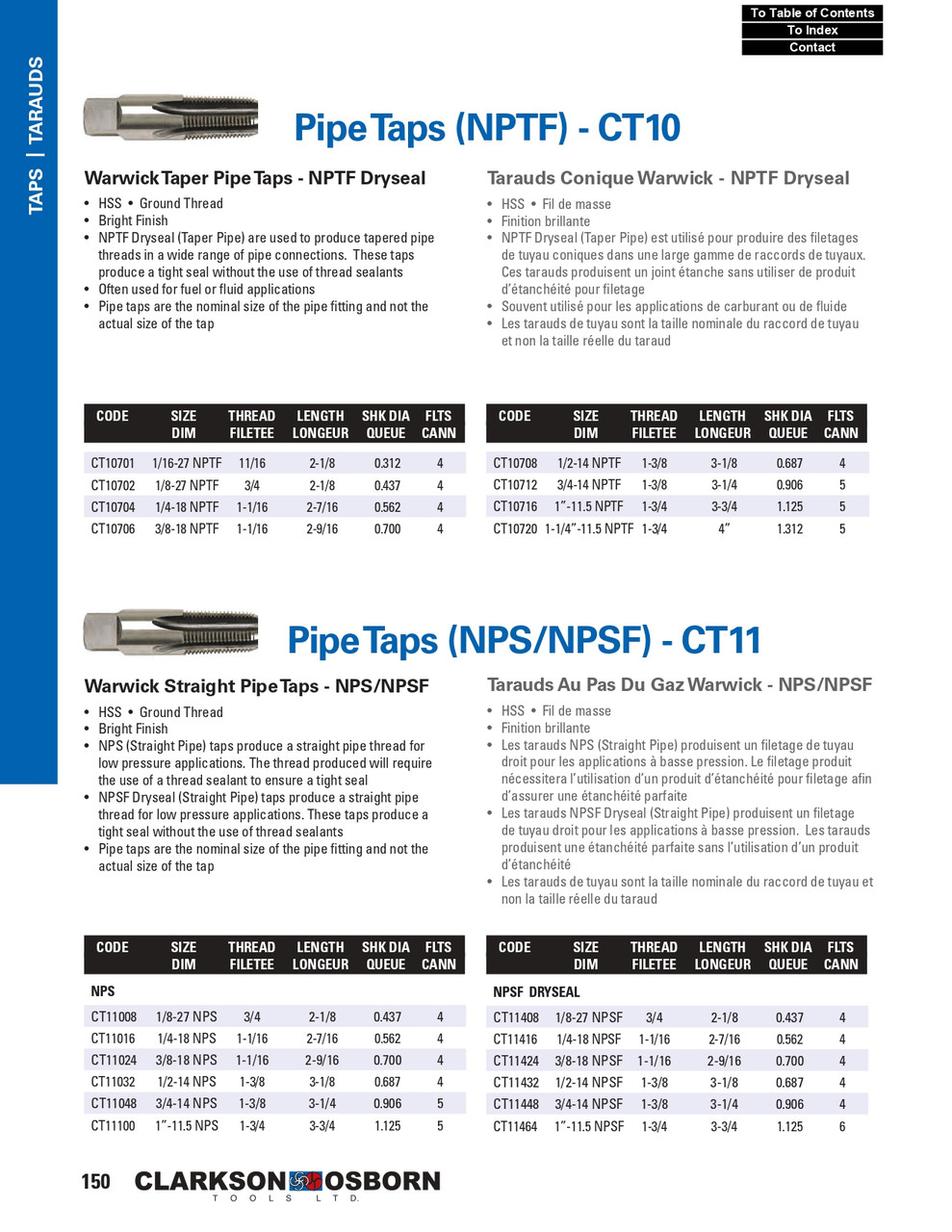 1"-11.5 NPS HSS Warwick® Straight Pipe Tap   CT11100