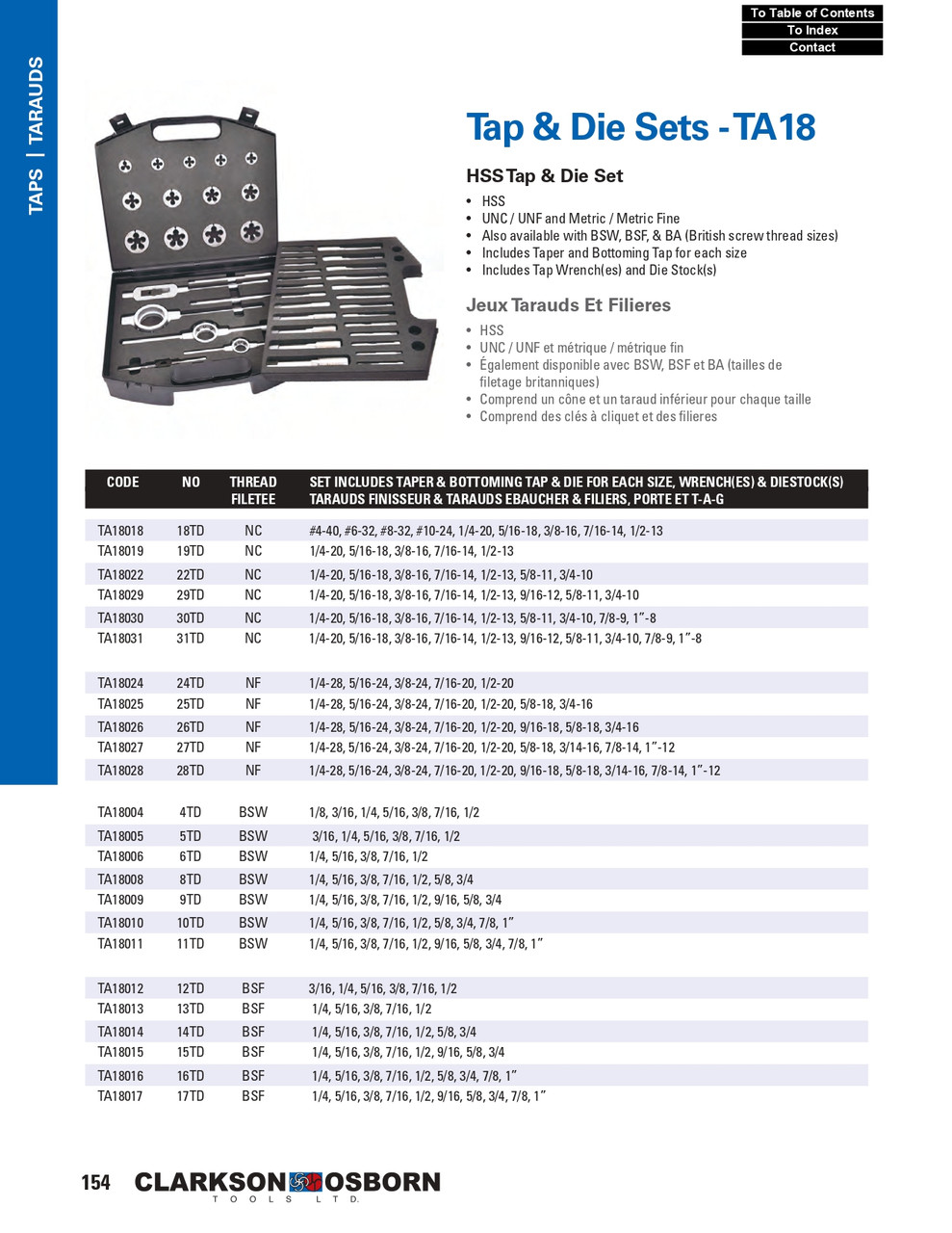 1/4 - 3/4" BSF HSS Tap & Die Set   TA18015