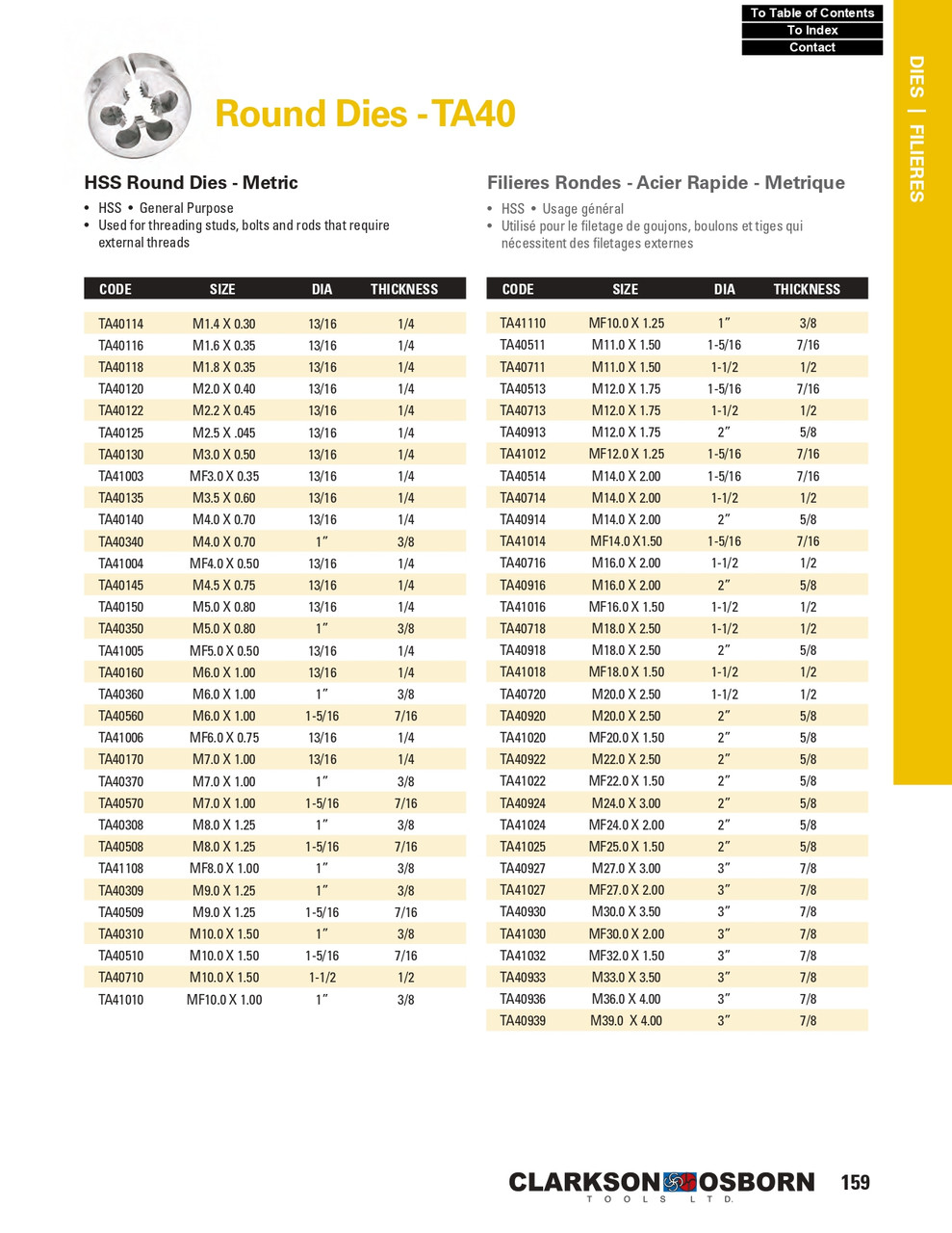 M10.0 - 1.00 x 1" HSS Round Die   TA41010