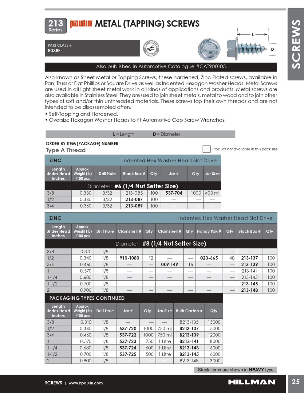 #8 x 1/2" Hex Head Steel Tapping Screw 1000 Pc.   537-720