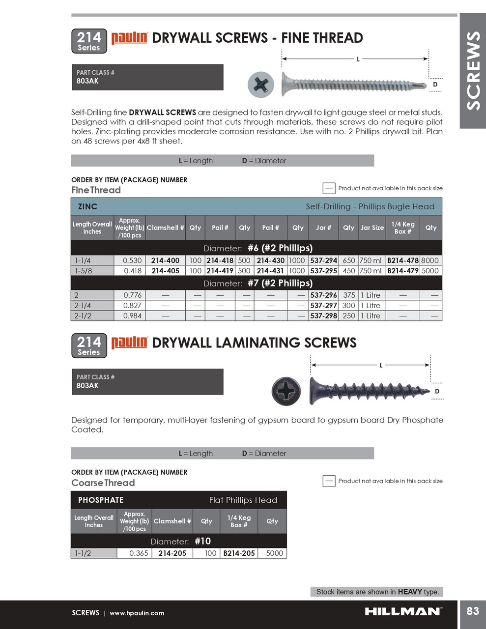 #10 x 1-1/2" Countersunk Steel Drywall Screw 5000 Pc.   B214-205