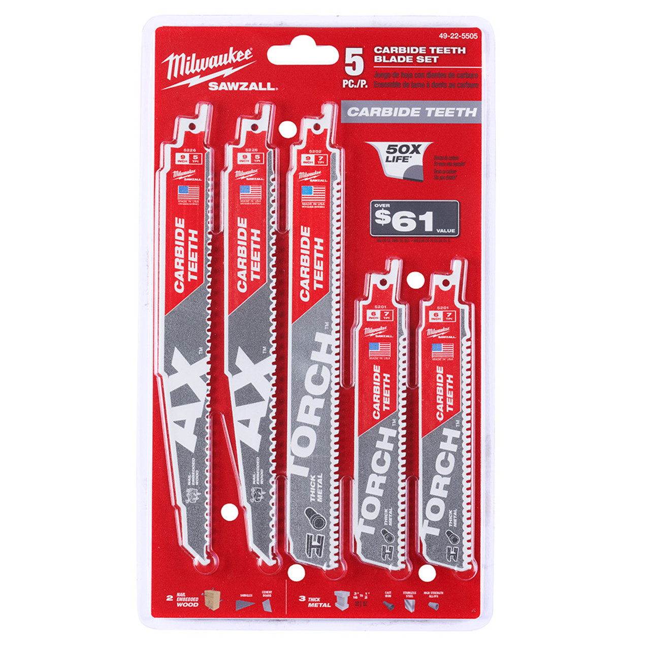 5Pc. SAWZALL® Carbide Demolition Blade Set  49-22-5505