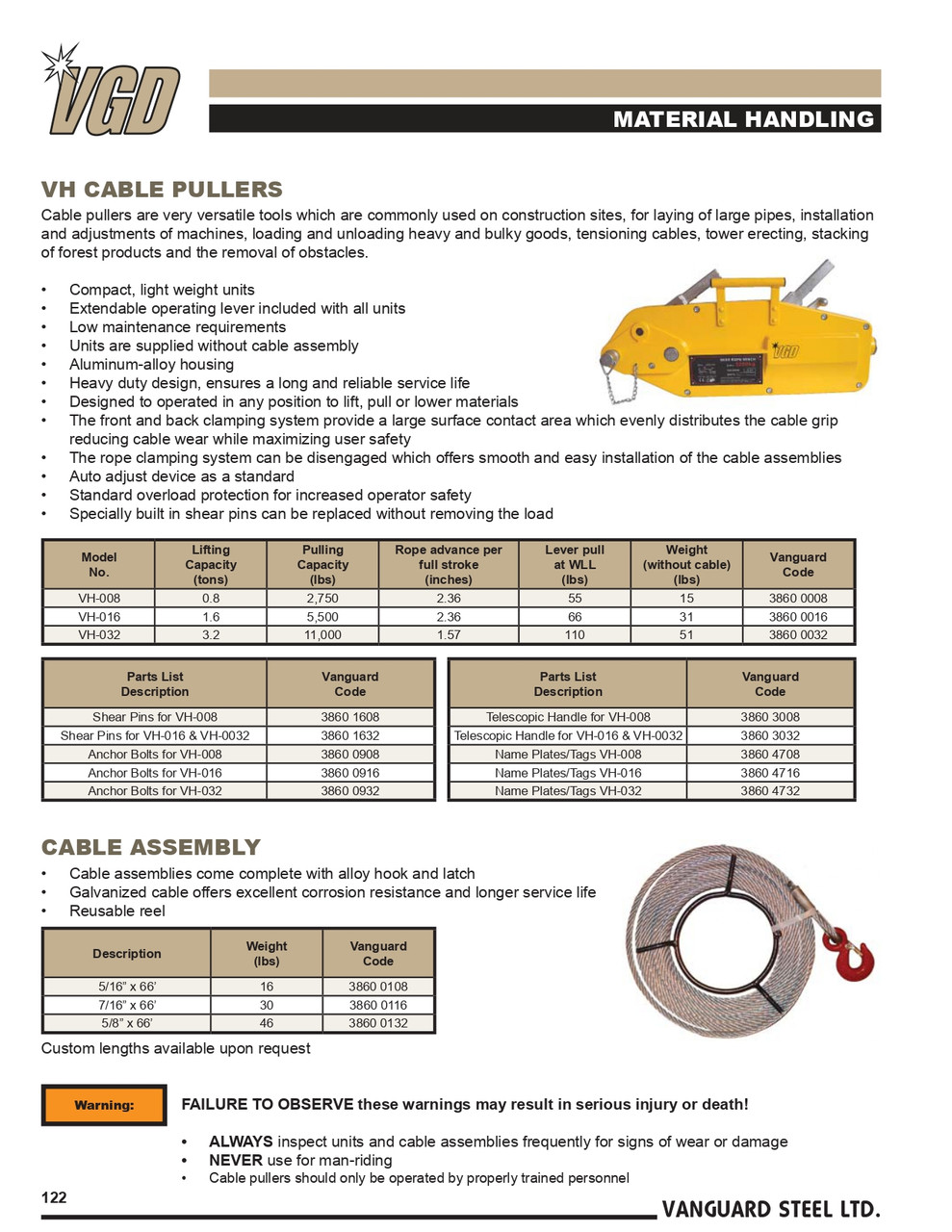 7/16 x 66' Cable Assembly for VH Cable Pullers   3860 0116