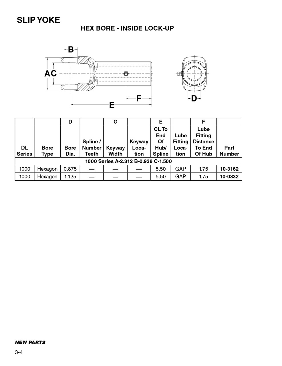 1-1/8" Hexagon - Spicer® 1000 Series Slip Yoke  10-0332