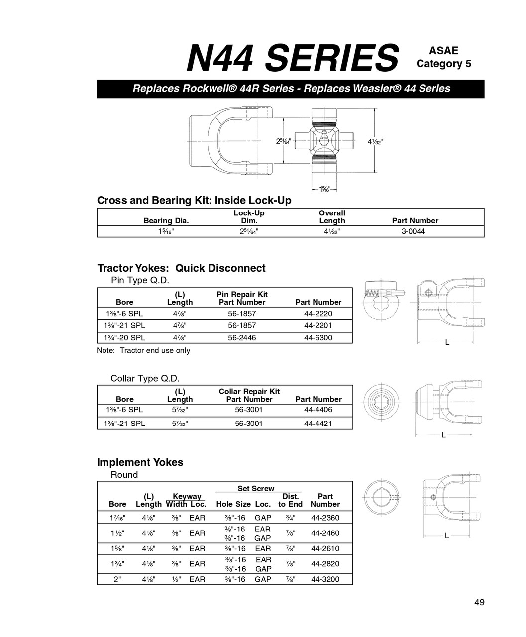 1-3/8" 6 Spline - Neapco® N44 Series Slide Collar Quick Disconnect Yoke  44-4406