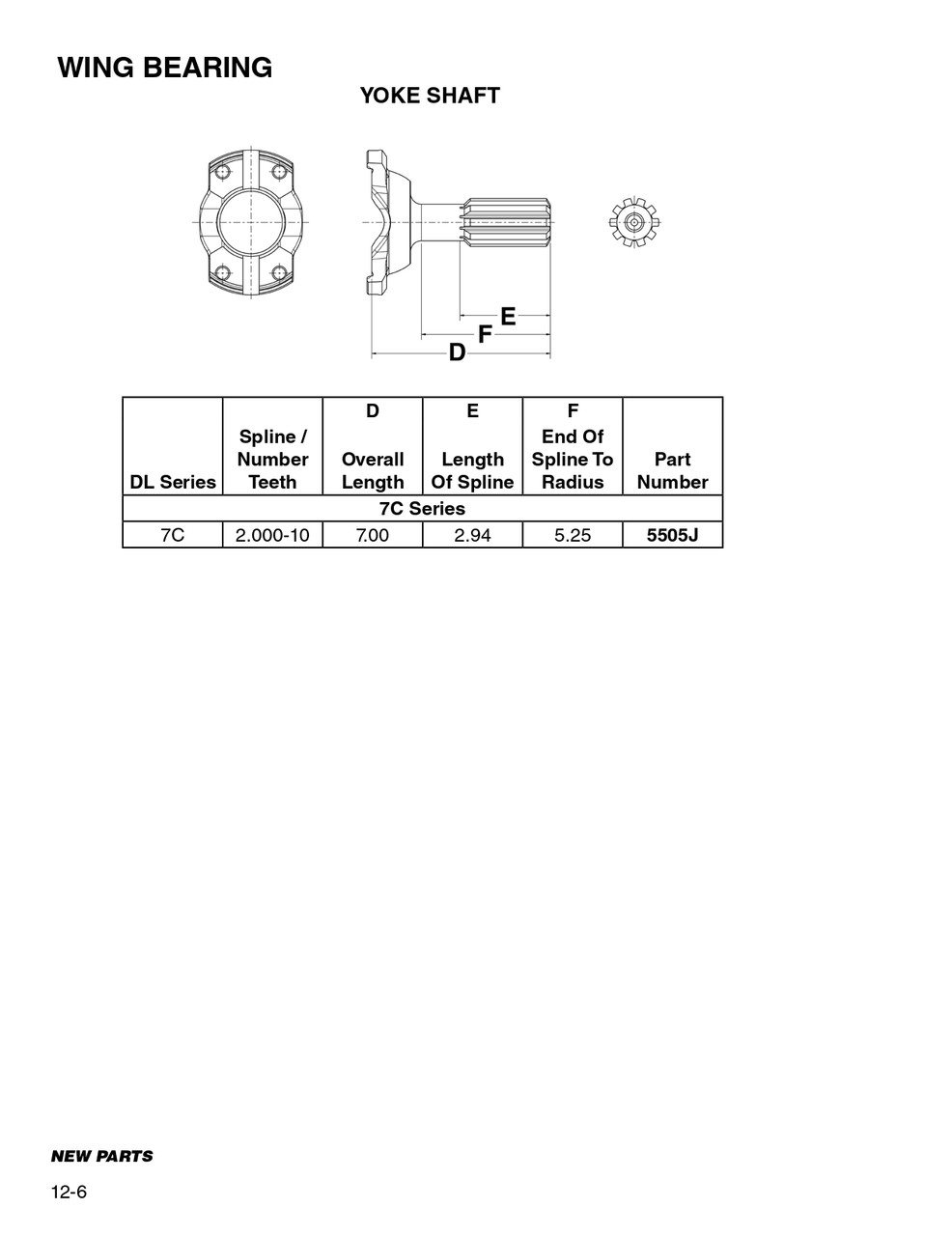 2.00" 10 Spline - Mechanics® 7C Series Wing Bearing Yoke Shaft  5505J