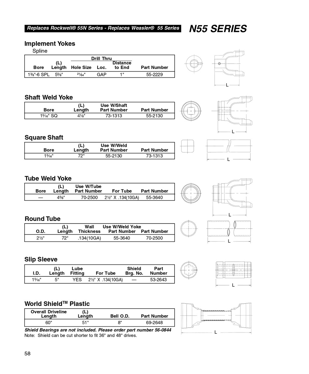 1-5/16" Square - Neapco® N55 Series Shaft Weld Yoke  55-2130