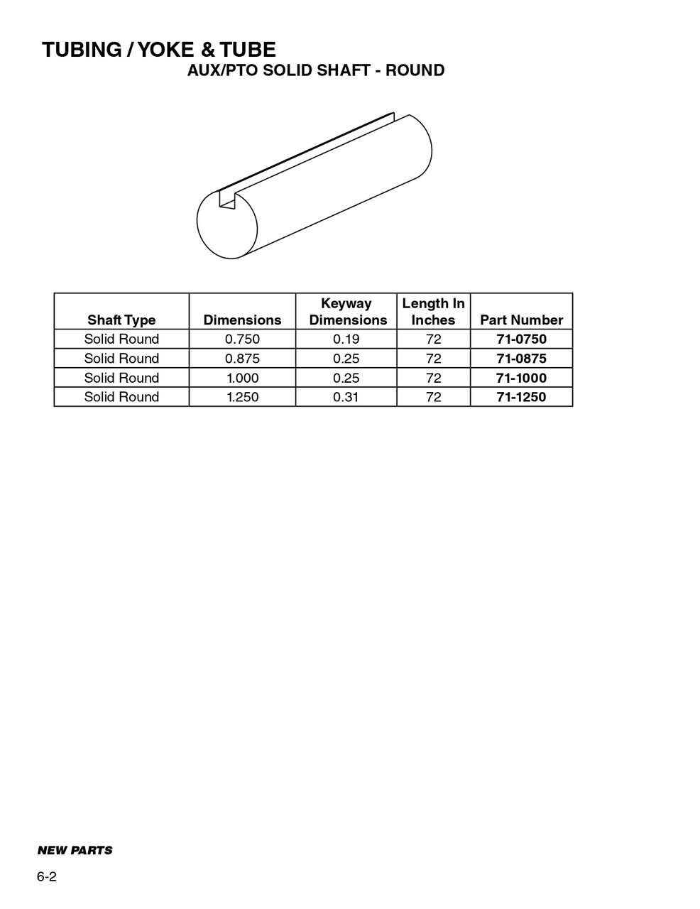 1" x 6' Round Solid Shaft w/Keyway  71-1000