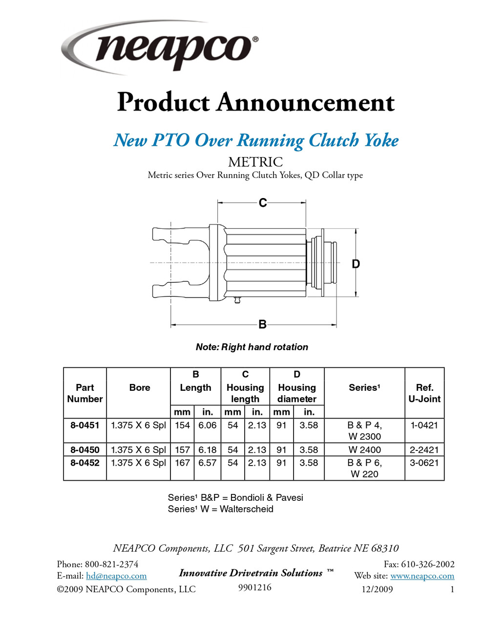 1-3/8" 6 Spline - Bondioli® 6/Walterscheid® W220 Series Over Running Clutch End Yoke w/Slide Collar Quick Disconnect   8-0452