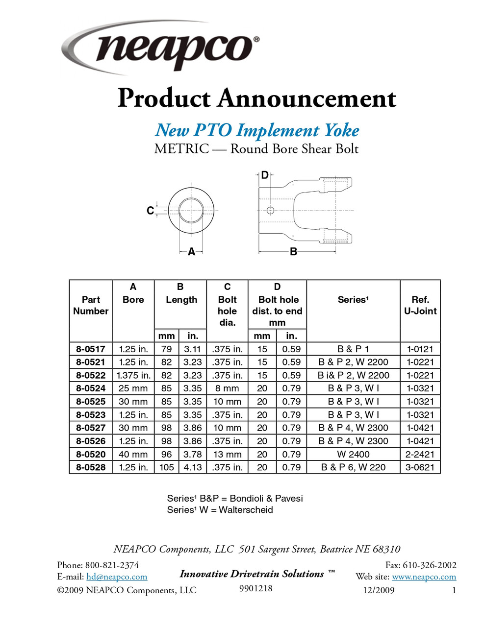 1-3/8" Round - Bondioli® 2/Walterscheid® 2200 Series End Yoke w/Shear Pin Hole  8-0522