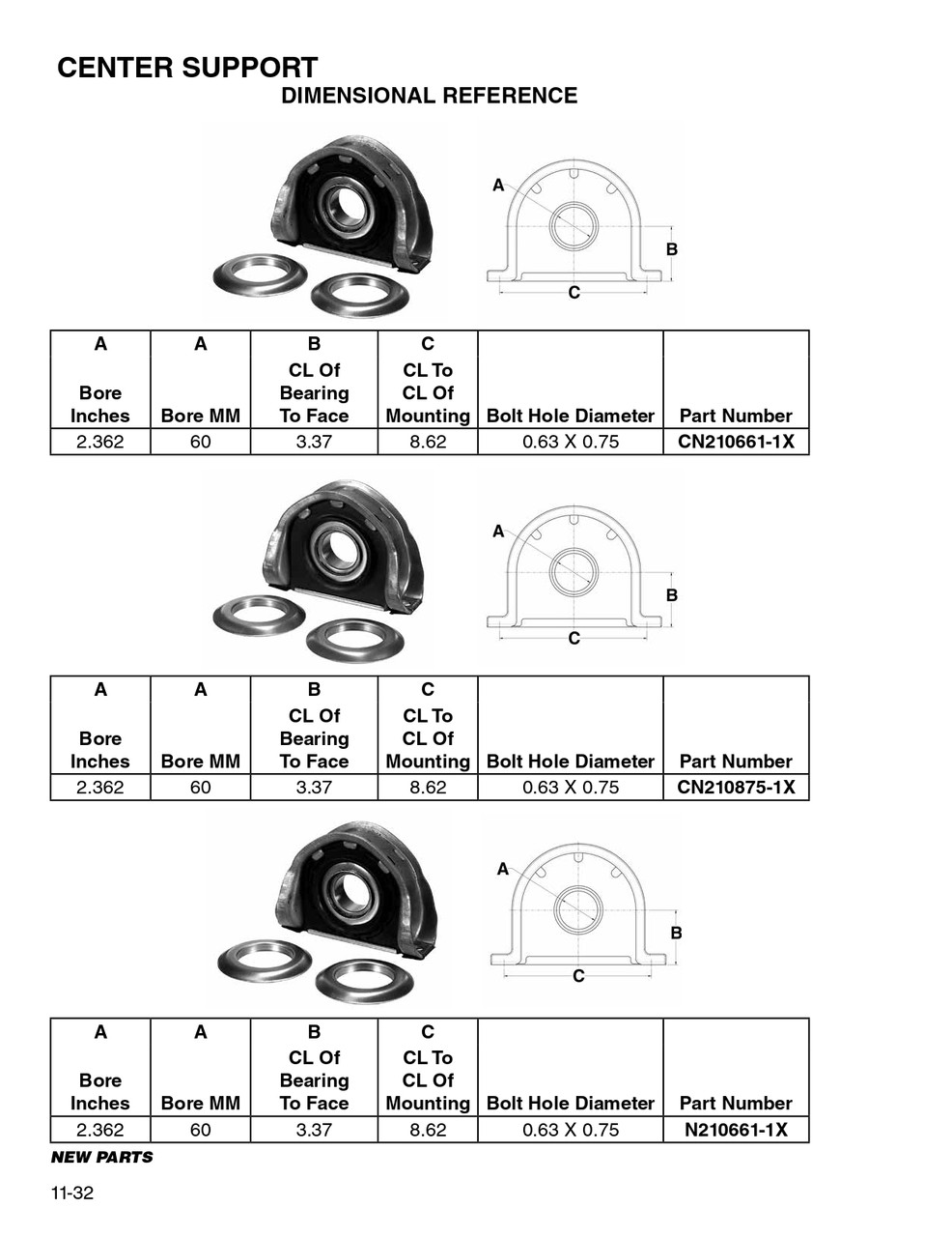 60mm Drive Line Center Support Bearing  CN210875-1X