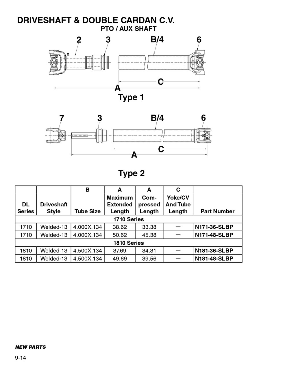 4.00" x .134" Round - Spicer® 1710 Type 13 Welded Drive Shaft Assembly  N171-48-SLBP