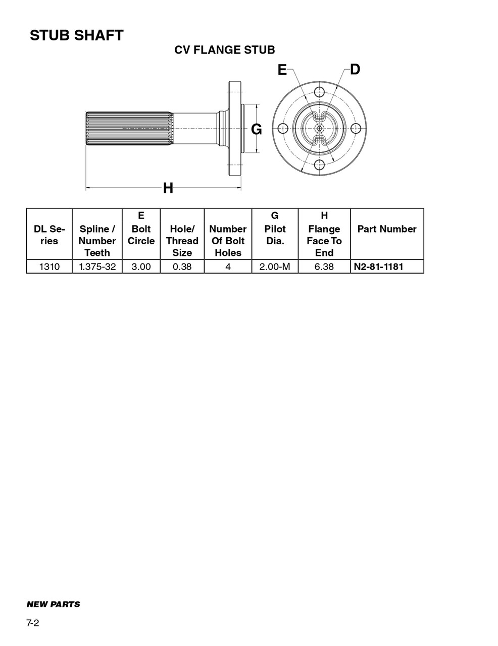1.375" 32 Spline - Spicer® CV Flange Stub Shaft  N2-81-1181