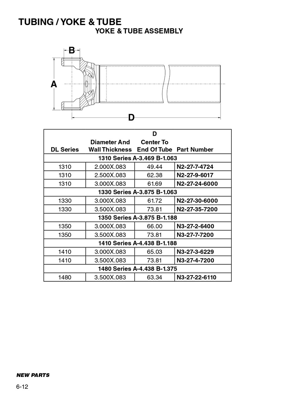 3.500" x .083" x 73.81" - Spicer® 1410 Series Yoke & Tube Assembly  N3-27-4-7200