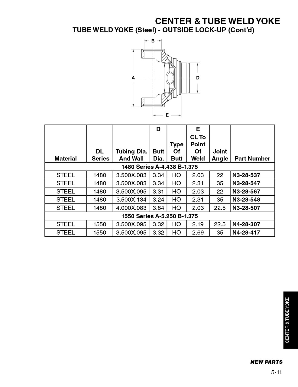 3.500" x .083" Round - Spicer® 1480 Series Tube Weld Yoke  N3-28-537