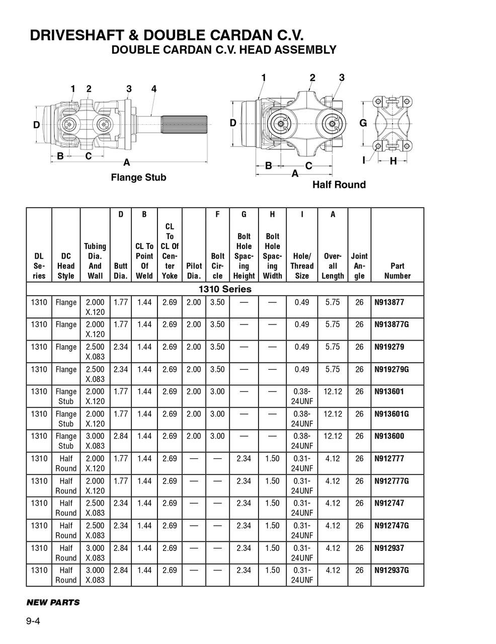 Half Round Yoke - 2.00" x .120" Round - Spicer® 1310 Double Cardan CV Head Assembly  N912777G