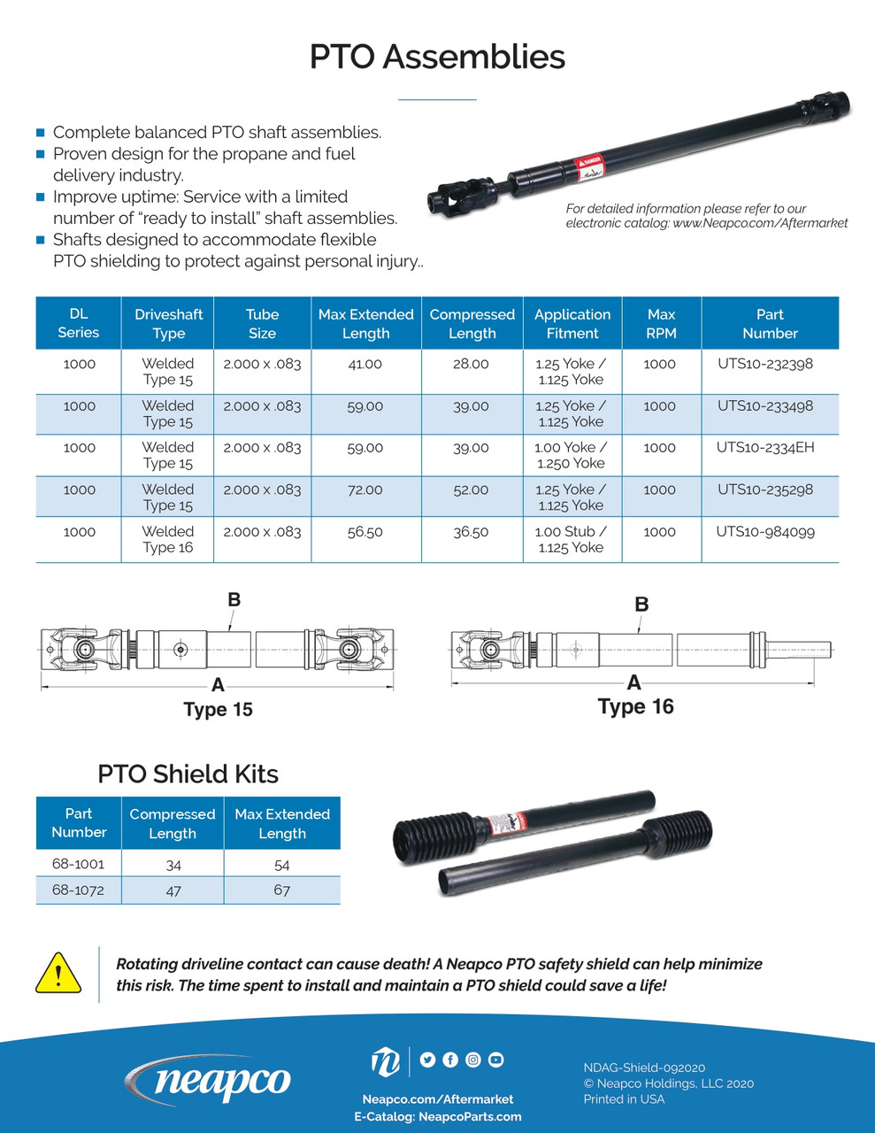 2.00" x .083 Round - Spicer® 1000 Type 15 Welded Drive Shaft Assembly  UTS10-232398