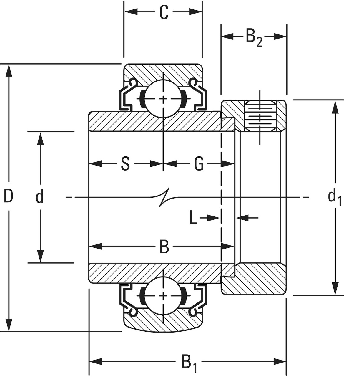 1" Cylindrical Ball Bearing Insert w/Eccentric Locking Collar   1100KLL
