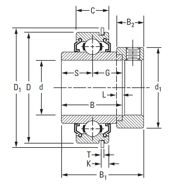 1-3/8" Cylindrical Ball Bearing Insert w/Eccentric Locking Collar   1106KLLG