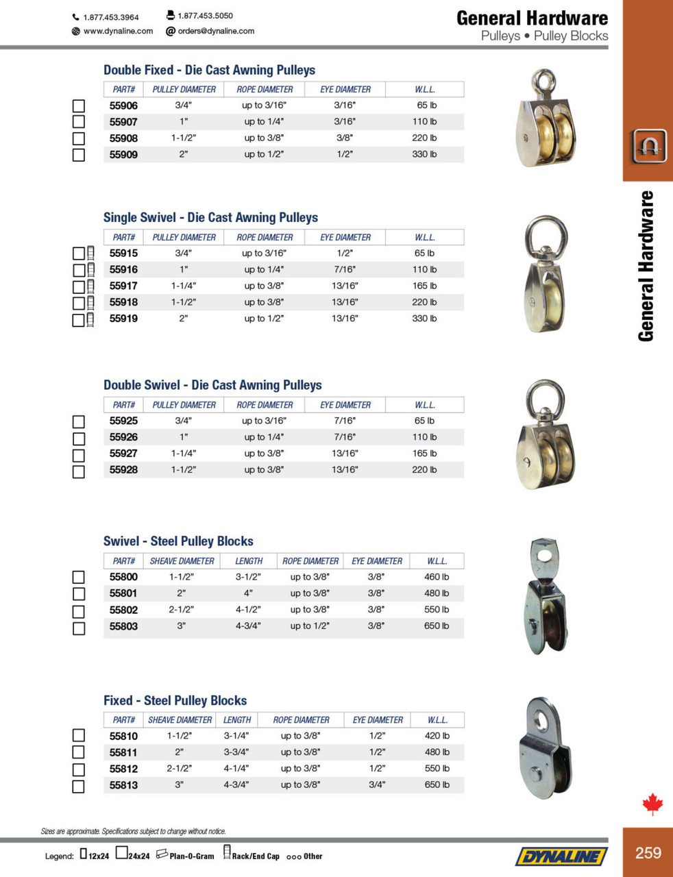 Die Cast Double Sheave Fixed Awning Pulley 1"  55907