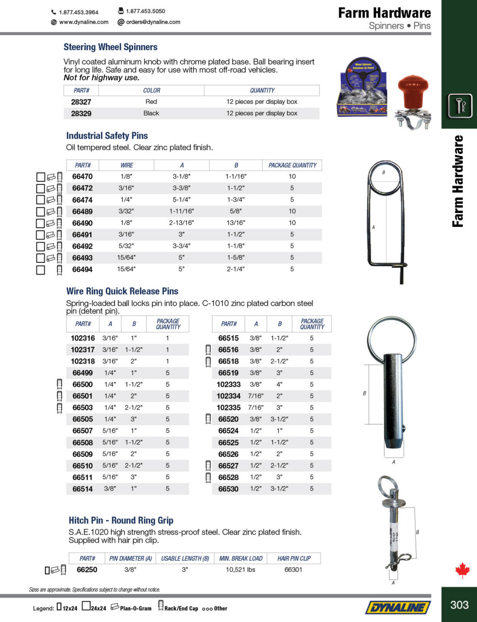 Quick Release Ball Detent Pin 5/16 x 1-1/2"  66508