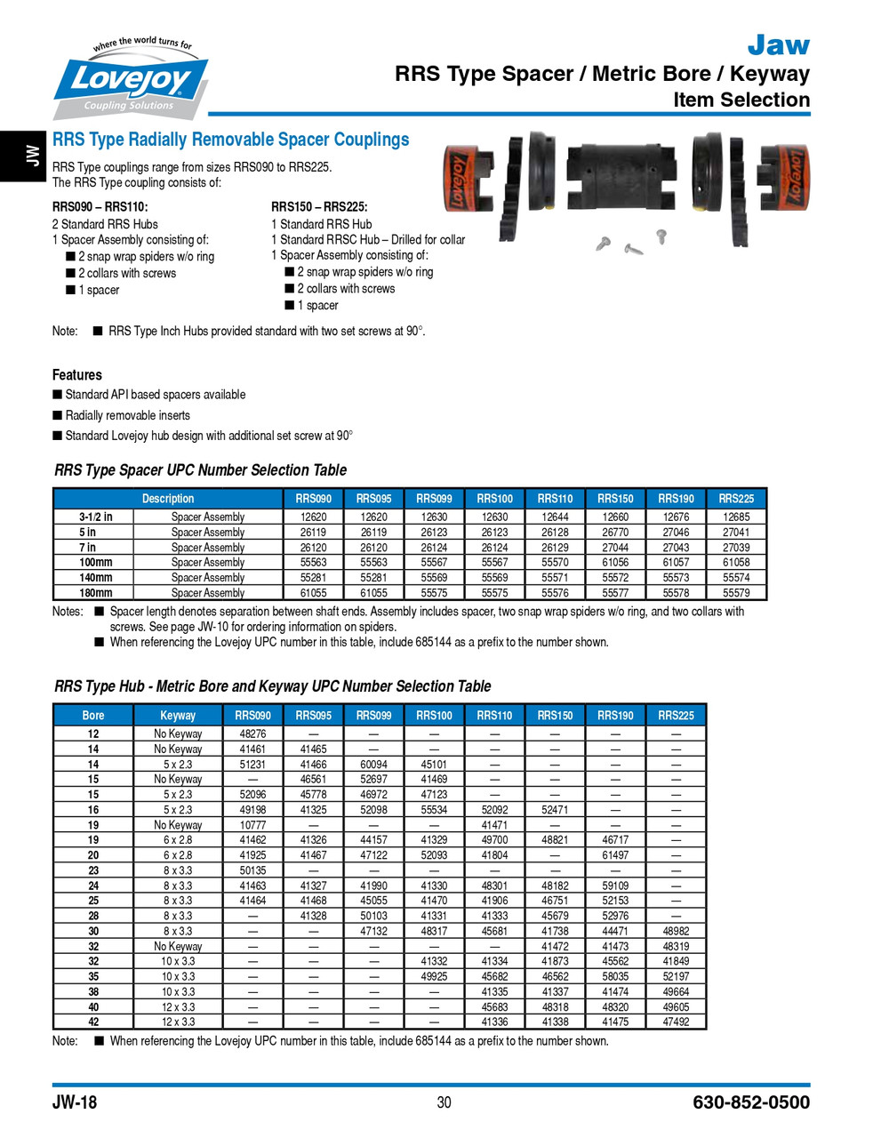 1/2" Shaft Lovejoy® Type RRS100 Spacer Coupling Jaw Style Coupling Half   RRS100-HUB-1/2-NKW