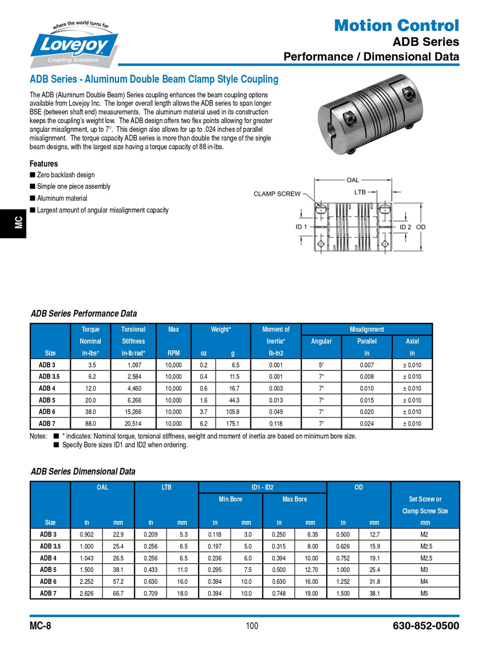 1/2 x 1/2" Shaft Lovejoy® ADB 7 Double Beam Clamp Coupling   ADB7-BEAM CP-1/2X1/2