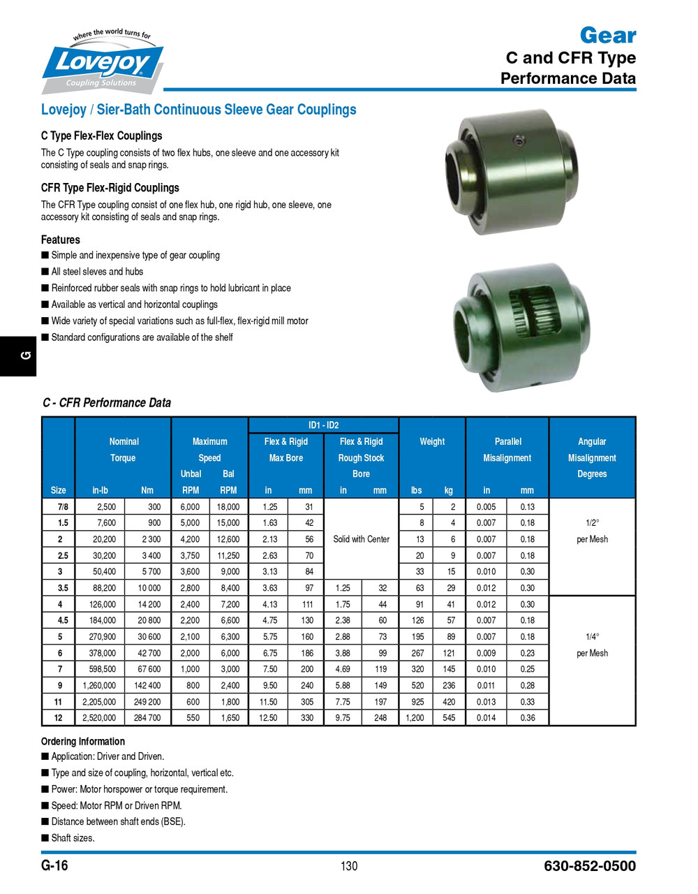 2-1/2" Shaft Lovejoy® Series C-3 Universal Flex Gear Coupling Half   C-3-HUB-2-1/2-5/8X5/16KW