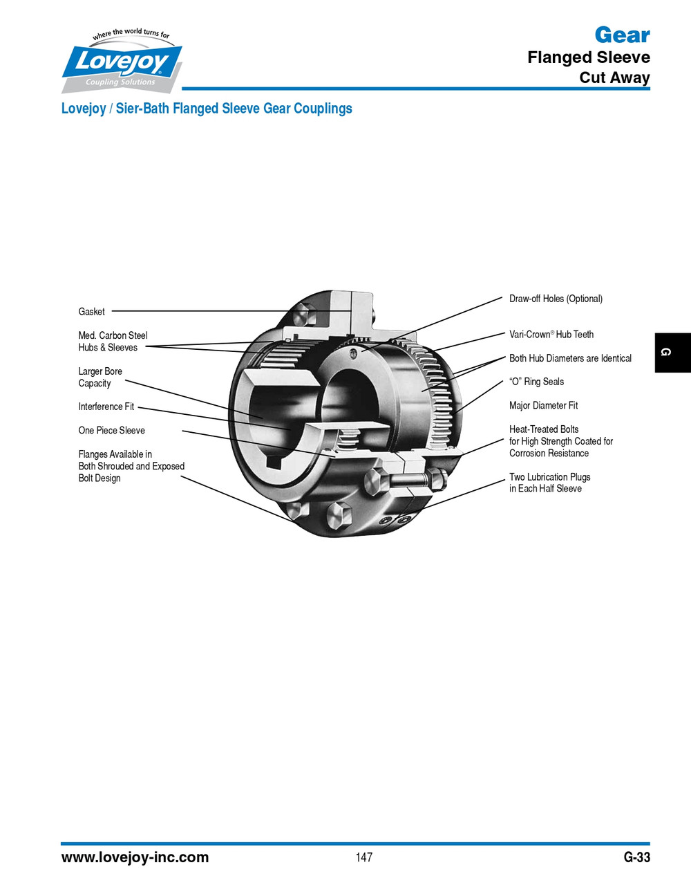 2-1/8" Shaft Lovejoy® Series F-2 Flex Flanged Gear Coupling Half   F-2-HUB-2-1/8-1/2X1/4KW
