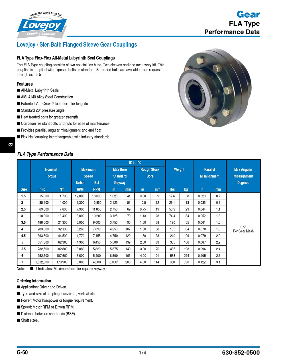 RSB Shaft Lovejoy® Series FLA-2 Flex Alloy Flanged Gear Coupling Half   FLA-2-HUB-RSB